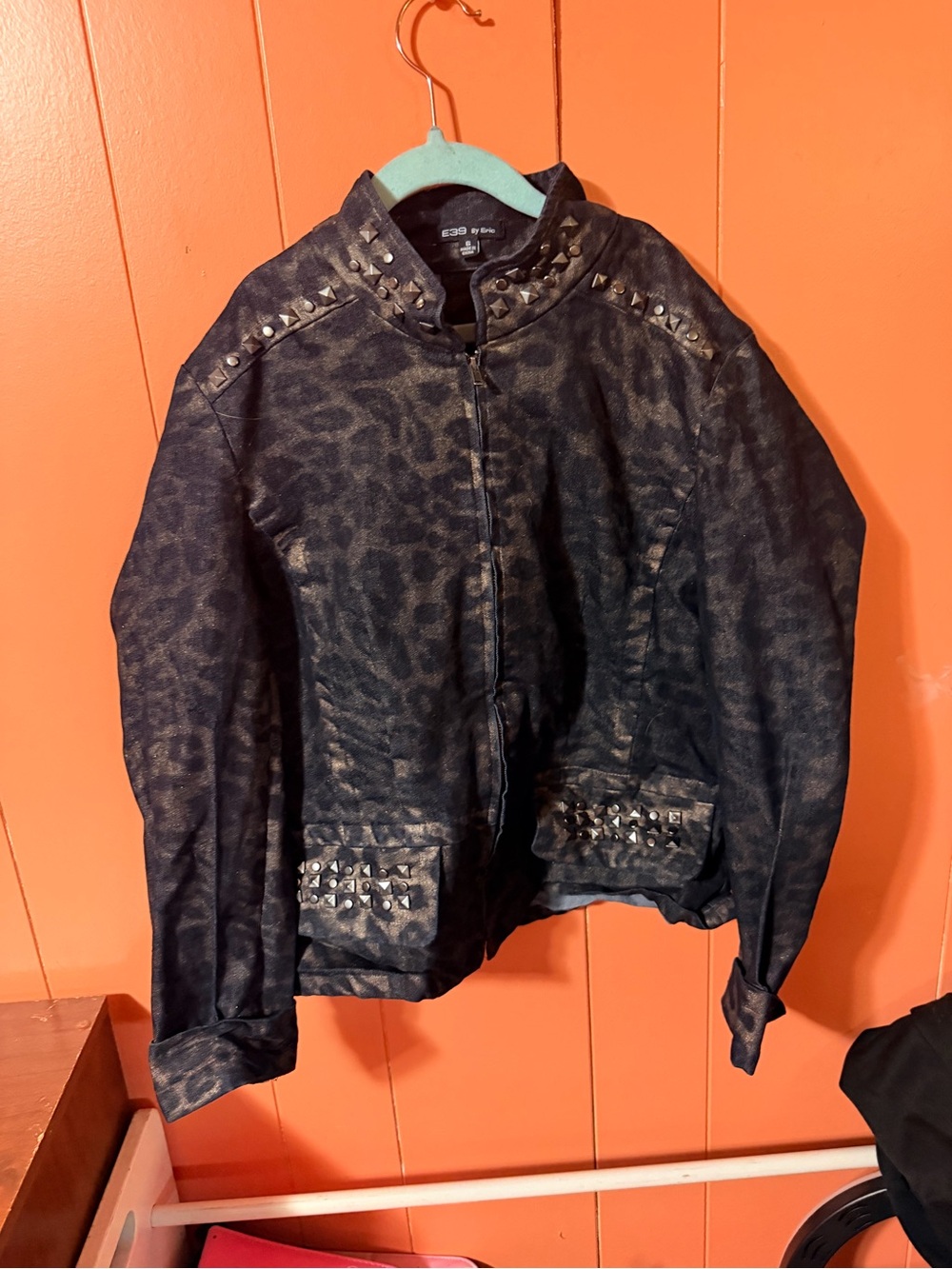 Studded Black Leopard Print Jacket - Women